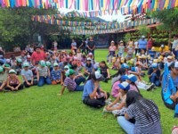 Niños participan en dinámicas misioneras durante el COMI en Villaflores, Chiapas.